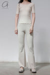 BASERANGE Round neck ruffled ribbed cotton T-shirt TOPA series collection France BAS-TOPA-WA-WI22-MI Beige TOPA-RB-000